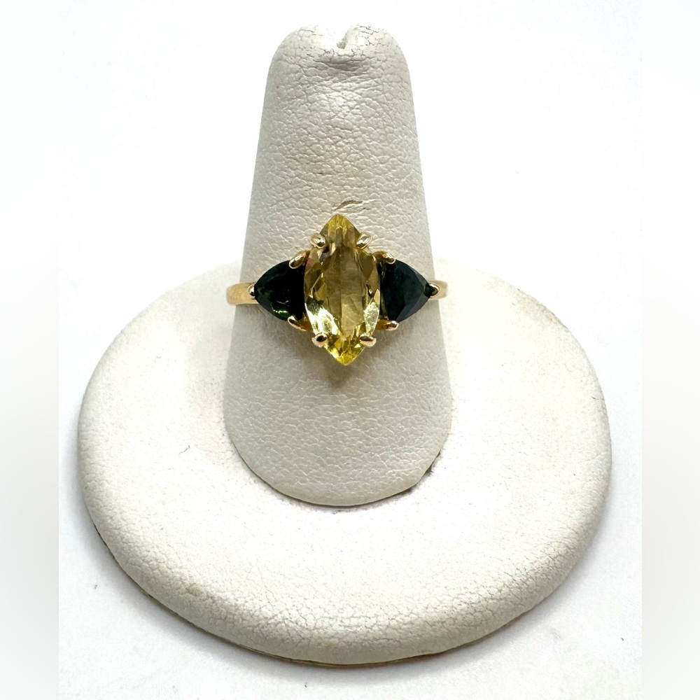 14k Yellow Gold Citrine And Moldavite Cocktail Ring